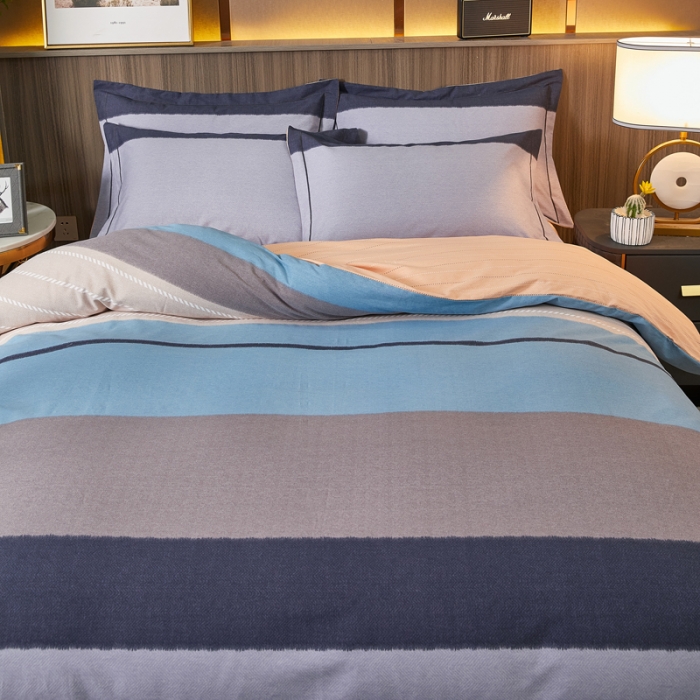 91家纺网 家纺一手货源 找家纺 芊寻家居 2024新款全棉大版磨毛四件套 瑞希蓝