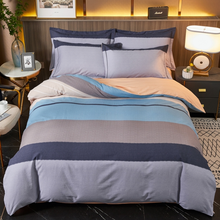 91家纺网 家纺一手货源 找家纺 芊寻家居 2024新款全棉大版磨毛四件套 瑞希蓝