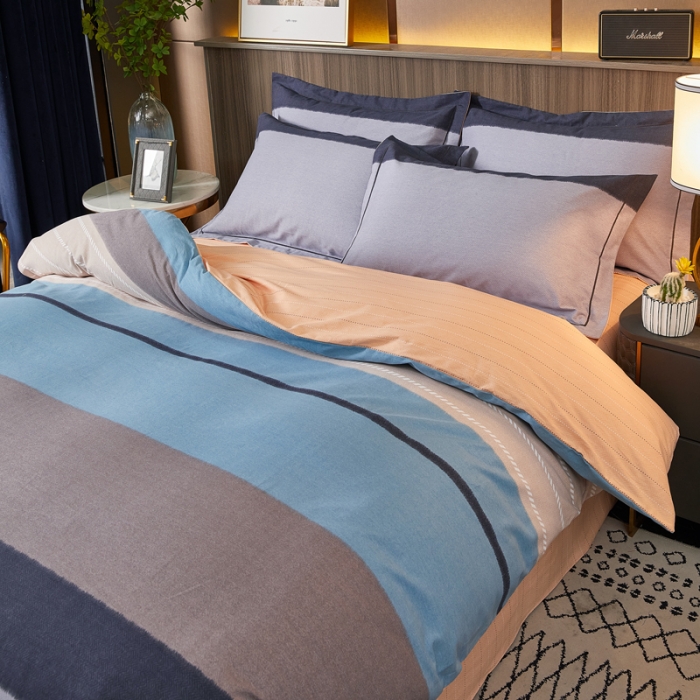 91家纺网 家纺一手货源 找家纺 芊寻家居 2024新款全棉大版磨毛四件套 瑞希蓝