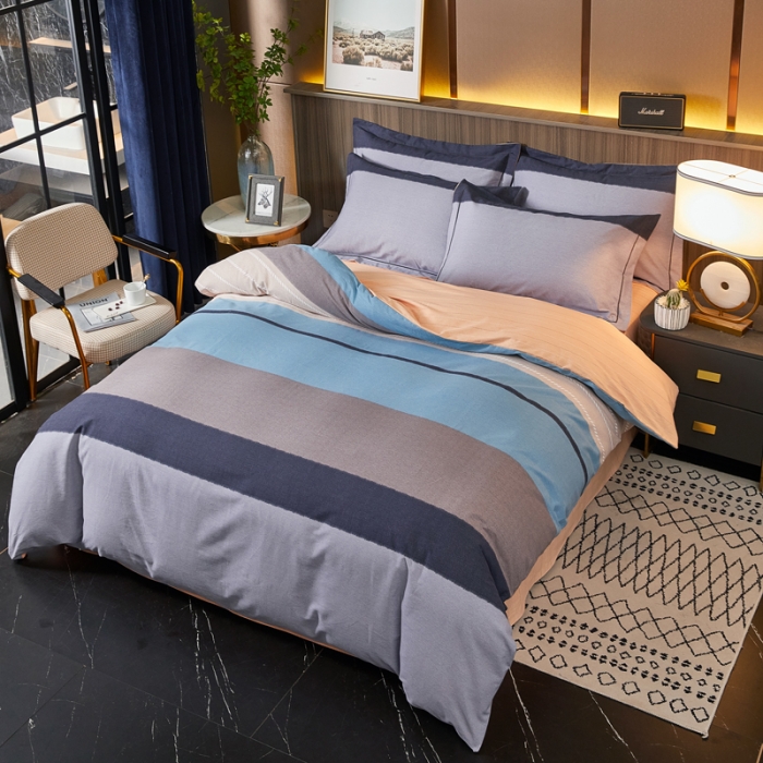 91家纺网 家纺一手货源 找家纺 芊寻家居 2024新款全棉大版磨毛四件套 瑞希蓝