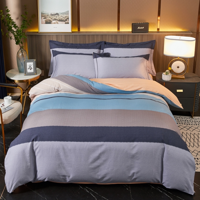 91家纺网 家纺一手货源 找家纺 芊寻家居 2024新款全棉大版磨毛四件套 瑞希蓝