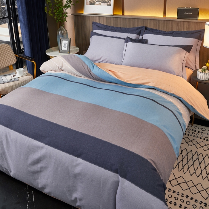 91家纺网 家纺一手货源 找家纺 芊寻家居 2024新款全棉大版磨毛四件套 瑞希蓝