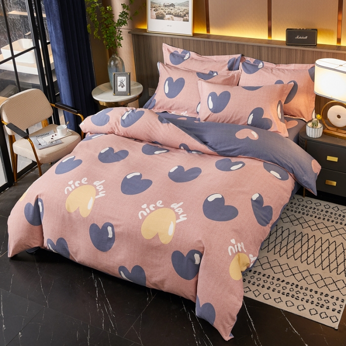 91家纺网 家纺一手货源 找家纺 芊寻家居 2024新款全棉大版磨毛四件套 心芯