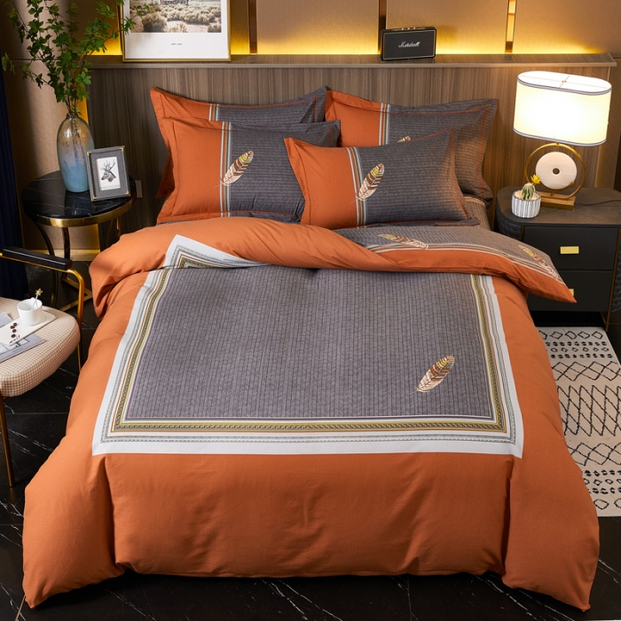 91家纺网 家纺一手货源 找家纺 芊寻家居 2024新款全棉大版磨毛四件套 云深梦桔