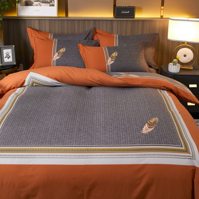 91家纺网 家纺一手货源 找家纺 芊寻家居 2024新款全棉大版磨毛四件套 云深梦桔