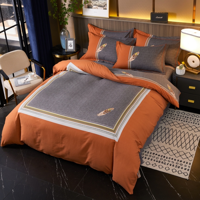 91家纺网 家纺一手货源 找家纺 芊寻家居 2024新款全棉大版磨毛四件套 云深梦桔