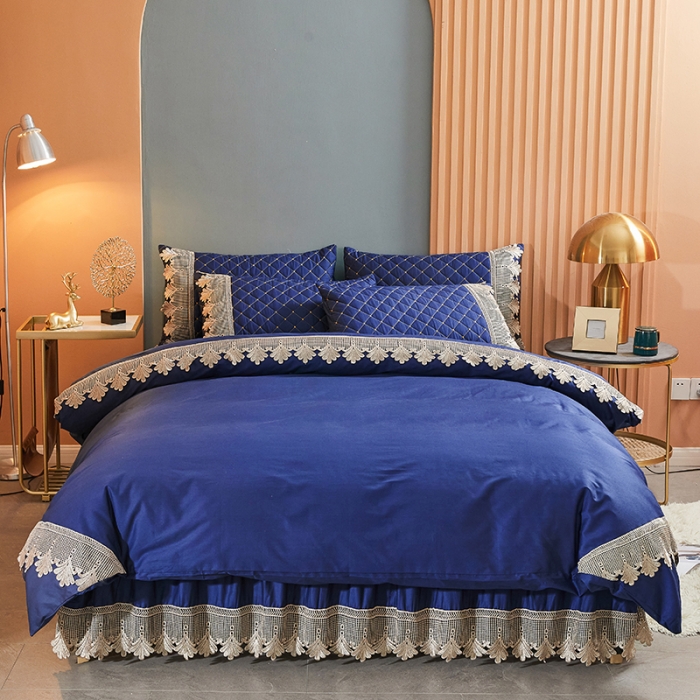 91家纺网 家纺一手货源 找家纺 十个点家纺 2021新款水溶边夹棉单品被套 宝蓝