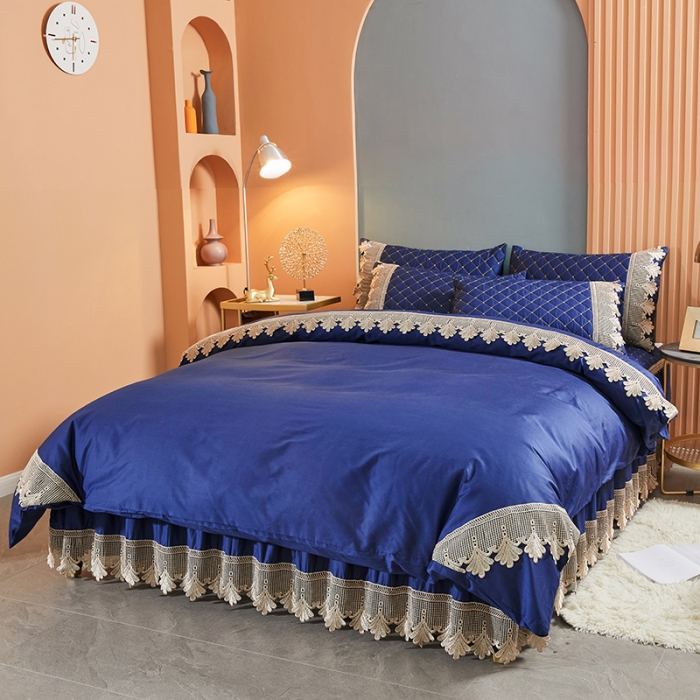 91家纺网 家纺一手货源 找家纺 十个点家纺 2021新款水溶边夹棉单品被套 宝蓝