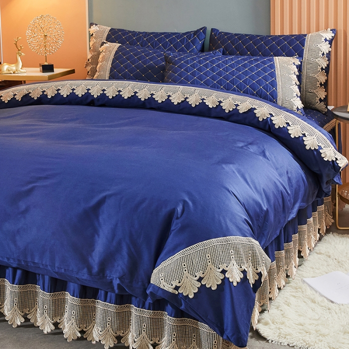 91家纺网 家纺一手货源 找家纺 十个点家纺 2021新款水溶边夹棉单品被套 宝蓝