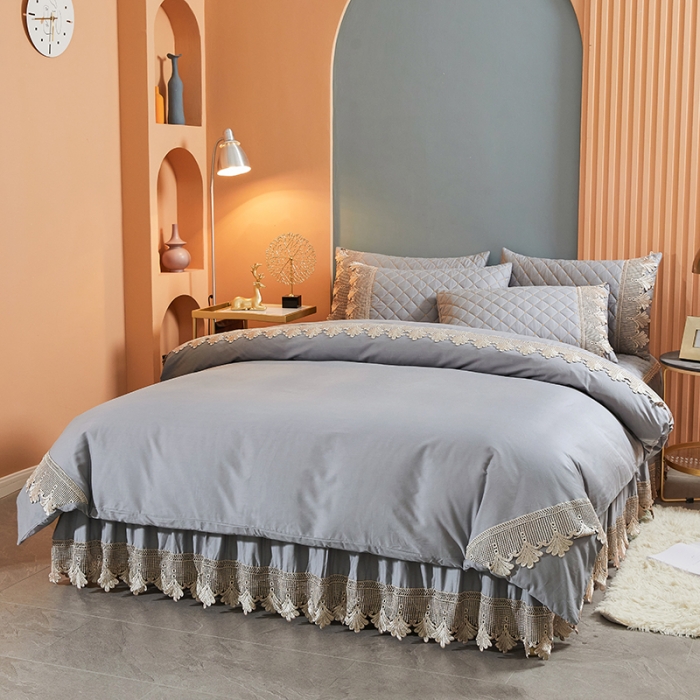 91家纺网 家纺一手货源 找家纺 十个点家纺 2021新款水溶边夹棉单品被套 灰色