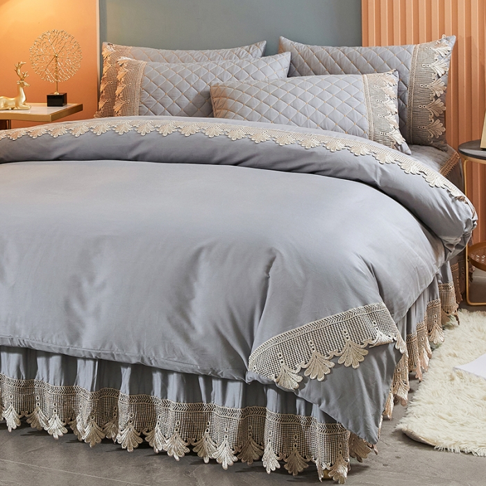 91家纺网 家纺一手货源 找家纺 十个点家纺 2021新款水溶边夹棉单品被套 灰色