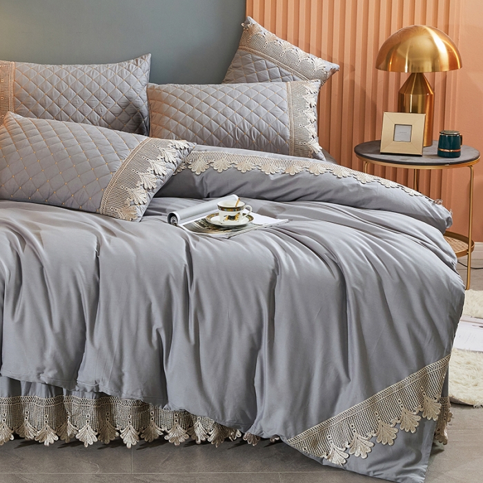 91家纺网 家纺一手货源 找家纺 十个点家纺 2021新款水溶边夹棉单品被套 灰色