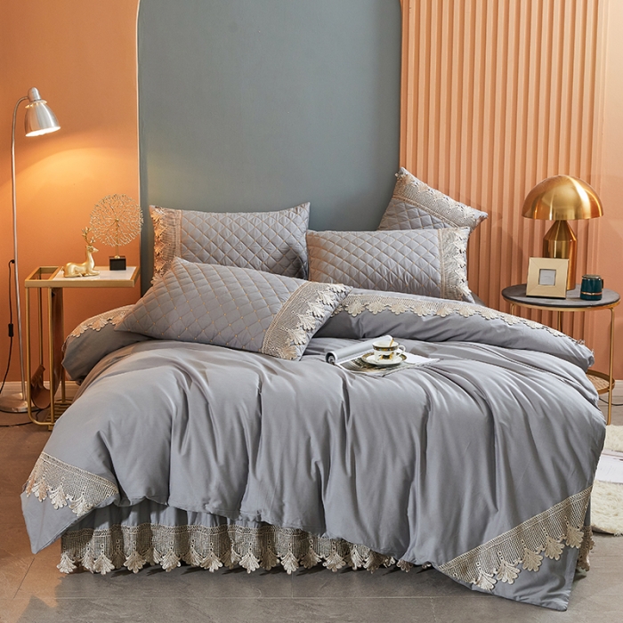 91家纺网 家纺一手货源 找家纺 十个点家纺 2021新款水溶边夹棉单品被套 灰色