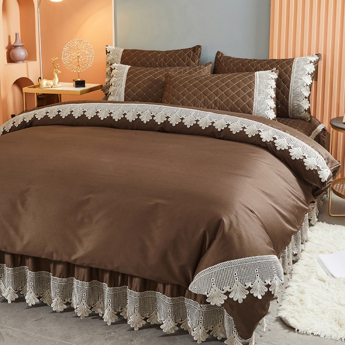 91家纺网 家纺一手货源 找家纺 十个点家纺 2021新款水溶边夹棉单品被套 咖啡