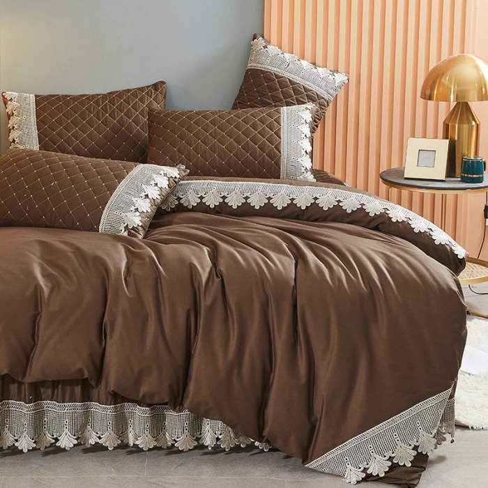 91家纺网 家纺一手货源 找家纺 十个点家纺 2021新款水溶边夹棉单品被套 咖啡