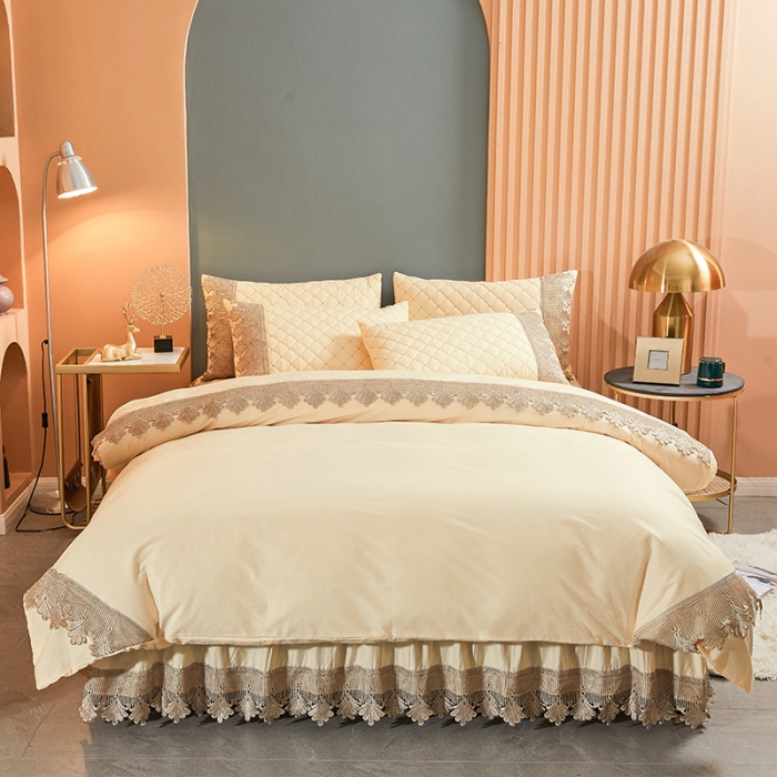 91家纺网 家纺一手货源 找家纺 十个点家纺 2021新款水溶边夹棉单品被套 米黄