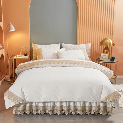 91家纺网 家纺一手货源 找家纺 十个点家纺 2021新款水溶边夹棉单品被套 珠光白