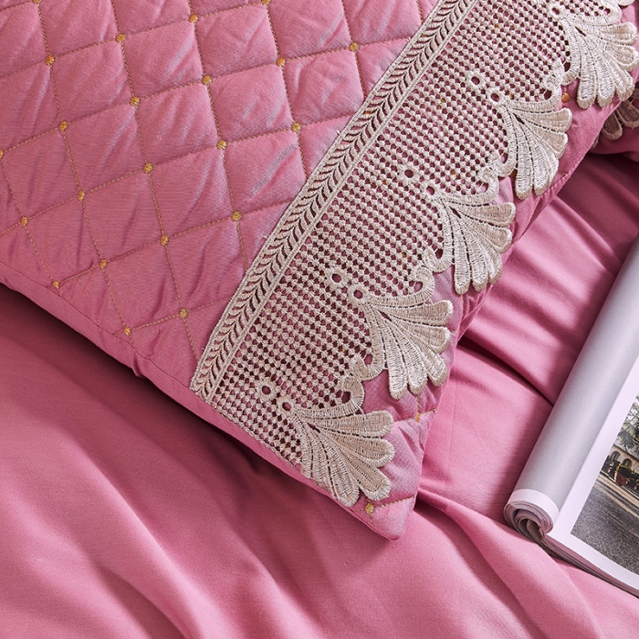 91家纺网 家纺一手货源 找家纺 十个点家纺 2021新款水溶边夹棉单品枕套 粉豆沙一对