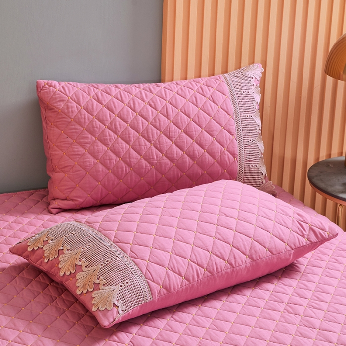 91家纺网 家纺一手货源 找家纺 十个点家纺 2021新款水溶边夹棉单品枕套 粉豆沙一对