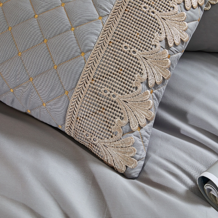 91家纺网 家纺一手货源 找家纺 十个点家纺 2021新款水溶边夹棉单品枕套 灰色一对