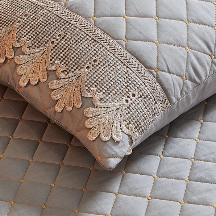 91家纺网 家纺一手货源 找家纺 十个点家纺 2021新款水溶边夹棉单品枕套 灰色一对