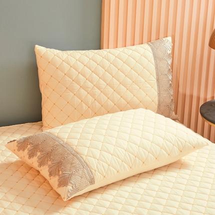 91家纺网 家纺一手货源 找家纺 十个点家纺 2021新款水溶边夹棉单品枕套 米黄一对