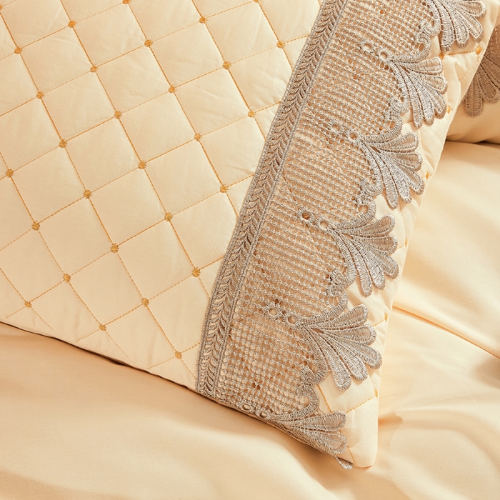 91家纺网 家纺一手货源 找家纺 十个点家纺 2021新款水溶边夹棉单品枕套 米黄一对