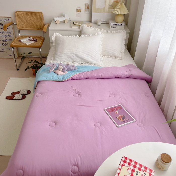 91家纺网 家纺一手货源 找家纺 星期八 2021新款马卡龙大豆针织春秋被冬被 粉紫蓝