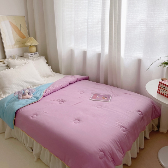 91家纺网 家纺一手货源 找家纺 星期八 2021新款马卡龙大豆针织春秋被冬被 粉紫蓝