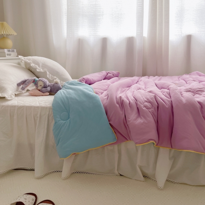 91家纺网 家纺一手货源 找家纺 星期八 2021新款马卡龙大豆针织春秋被冬被 粉紫蓝