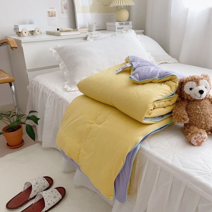 91家纺网 家纺一手货源 找家纺 星期八 2021新款马卡龙大豆针织春秋被冬被 黄紫