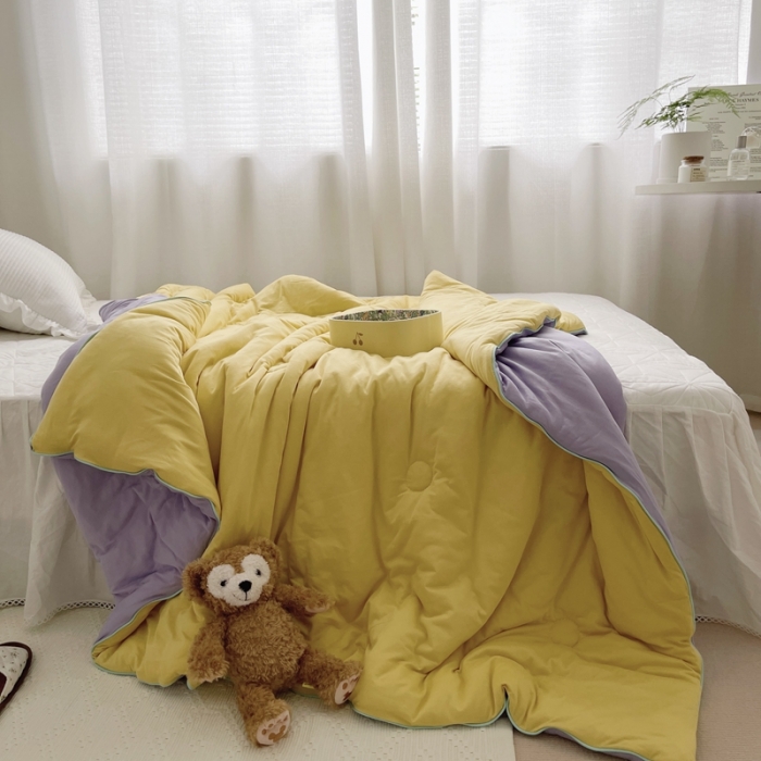 91家纺网 家纺一手货源 找家纺 星期八 2021新款马卡龙大豆针织春秋被冬被 黄紫