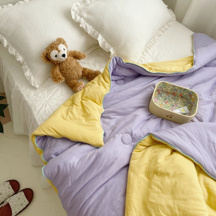 91家纺网 家纺一手货源 找家纺 星期八 2021新款马卡龙大豆针织春秋被冬被 黄紫