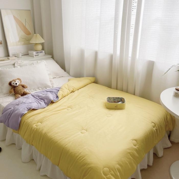 91家纺网 家纺一手货源 找家纺 星期八 2021新款马卡龙大豆针织春秋被冬被 黄紫