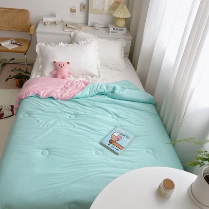 91家纺网 家纺一手货源 找家纺 星期八 2021新款马卡龙大豆针织春秋被冬被 绿粉