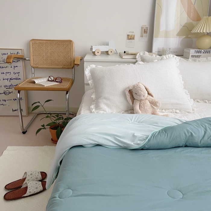 91家纺网 家纺一手货源 找家纺 星期八 2021新款马卡龙大豆针织春秋被冬被 深豆绿浅豆绿