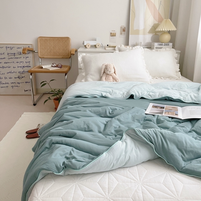 91家纺网 家纺一手货源 找家纺 星期八 2021新款马卡龙大豆针织春秋被冬被 深豆绿浅豆绿