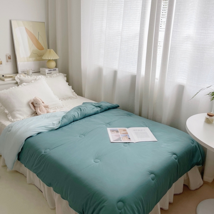 91家纺网 家纺一手货源 找家纺 星期八 2021新款马卡龙大豆针织春秋被冬被 深豆绿浅豆绿