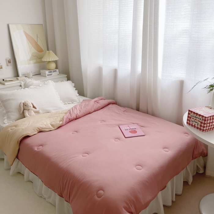 91家纺网 家纺一手货源 找家纺 星期八 2021新款马卡龙大豆针织春秋被冬被 深粉浅粉