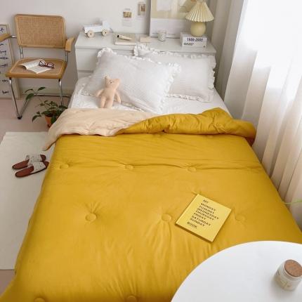 91家纺网 家纺一手货源 找家纺 星期八 2021新款马卡龙大豆针织春秋被冬被 深黄浅黄