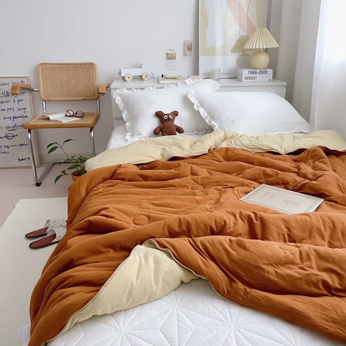 91家纺网 家纺一手货源 找家纺 星期八 2021新款马卡龙大豆针织春秋被冬被 深咖浅咖