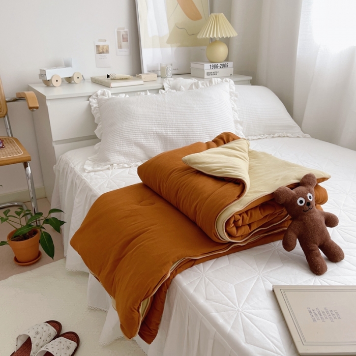 91家纺网 家纺一手货源 找家纺 星期八 2021新款马卡龙大豆针织春秋被冬被 深咖浅咖