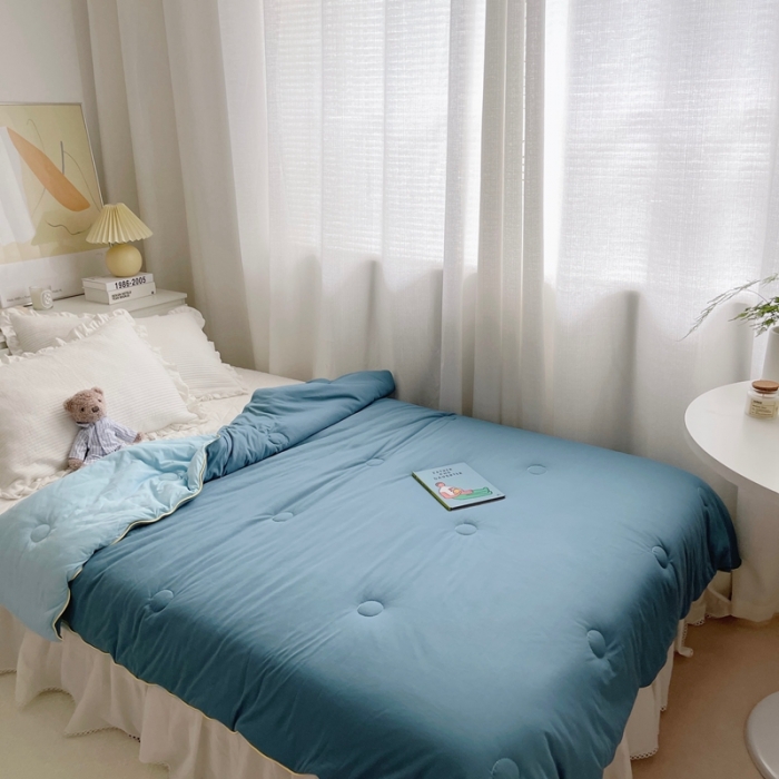 91家纺网 家纺一手货源 找家纺 星期八 2021新款马卡龙大豆针织春秋被冬被 深蓝浅蓝