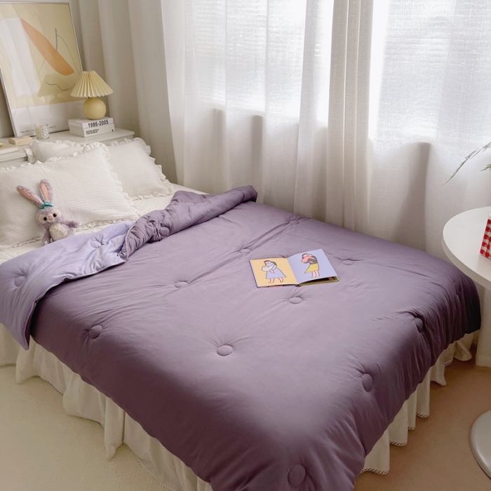 91家纺网 家纺一手货源 找家纺 星期八 2021新款马卡龙大豆针织春秋被冬被 深紫浅紫