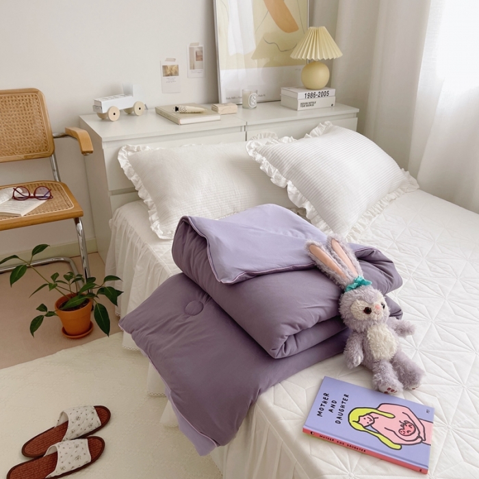 91家纺网 家纺一手货源 找家纺 星期八 2021新款马卡龙大豆针织春秋被冬被 深紫浅紫