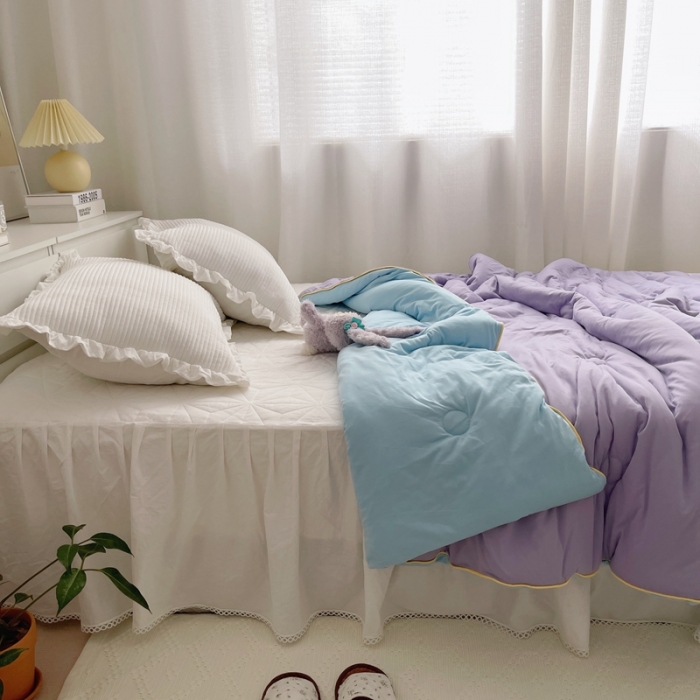 91家纺网 家纺一手货源 找家纺 星期八 2021新款马卡龙大豆针织春秋被冬被 紫蓝