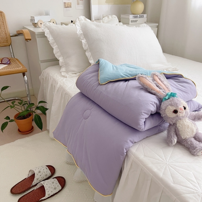 91家纺网 家纺一手货源 找家纺 星期八 2021新款马卡龙大豆针织春秋被冬被 紫蓝