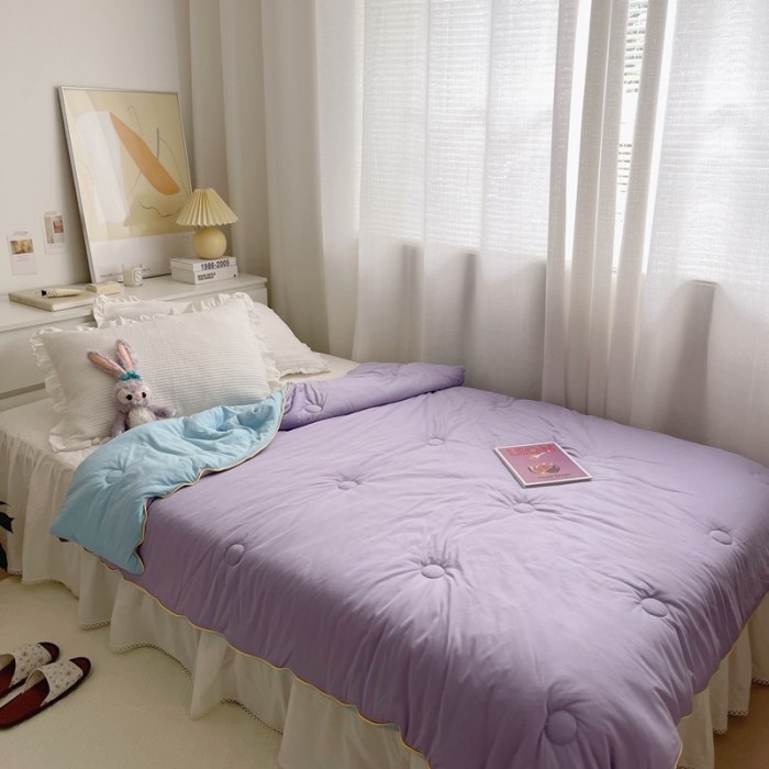 91家纺网 家纺一手货源 找家纺 星期八 2021新款马卡龙大豆针织春秋被冬被 紫蓝