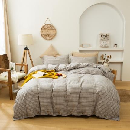 91家纺网 家纺一手货源 找家纺 尚品本色 2022新款全棉色织水洗棉提花纽扣款四件套纯棉 洛洛可-灰