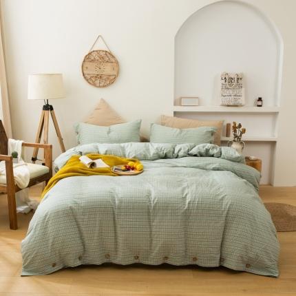 91家纺网 家纺一手货源 找家纺 尚品本色 2022新款全棉色织水洗棉提花纽扣款四件套纯棉 洛洛可-绿